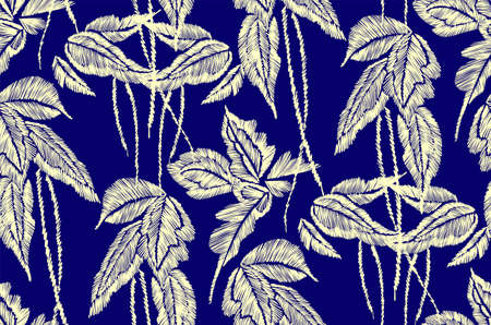 Tropical leaves seamless background pattern Vector illustration hand drawn.のイラスト素材