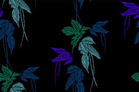 Tropical leaves seamless background pattern. Embroidery design illustrationのイラスト素材