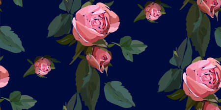 Floral seamless background pattern. Watercolor pink garden roses in hand drawn style.のイラスト素材