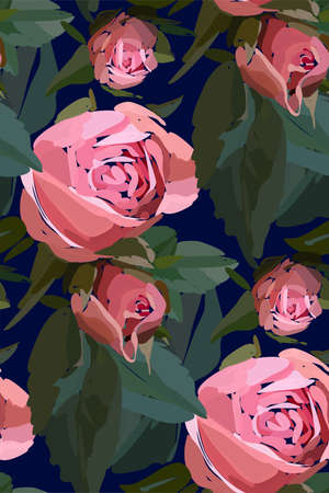 Floral seamless background pattern. Watercolor pink garden roses in hand drawn style. Elegant flowers, vector illustration for textile, wrapping paper, wedding card.のイラスト素材