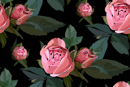 Floral seamless background pattern. Watercolor pink garden roses in hand drawn style. Elegant flowers, vector illustration for textile, wrapping paper, wedding card.のイラスト素材