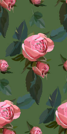 Floral seamless background pattern. Watercolor pink garden roses in hand drawn style. Elegant flowers, vector illustration for textile, wrapping paper, wedding card.のイラスト素材
