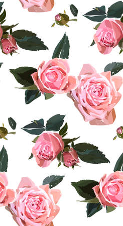 Floral seamless background pattern. Watercolor pink garden roses in hand drawn style. Elegant flowers, vector illustration for textile, wrapping paper, wedding card.のイラスト素材