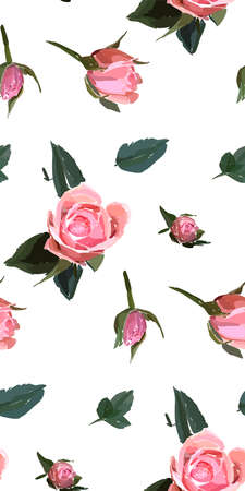 Floral seamless background pattern. Watercolor pink garden roses in hand drawn style. Elegant flowers, vector illustration for textile, wrapping paper, wedding card.のイラスト素材
