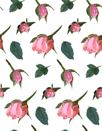 Floral seamless background pattern. Watercolor pink garden roses in hand drawn style. Elegant flowers, vector illustration for textile, wrapping paper, wedding card.のイラスト素材