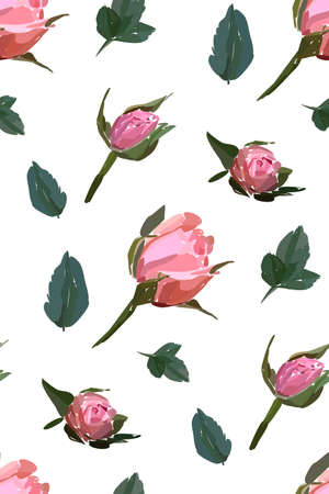 Floral seamless background pattern. Watercolor pink garden roses in hand drawn style. Elegant flowers, vector illustration for textile, wrapping paper, wedding card.のイラスト素材