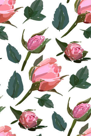 Floral seamless background pattern. Watercolor pink garden roses in hand drawn style. Elegant flowers, vector illustration for textile, wrapping paper, wedding card.のイラスト素材