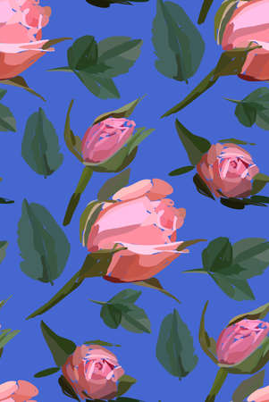 Floral seamless background pattern. Watercolor pink garden roses in hand drawn style. Elegant flowers, vector illustration for textile, wrapping paper, wedding card.のイラスト素材