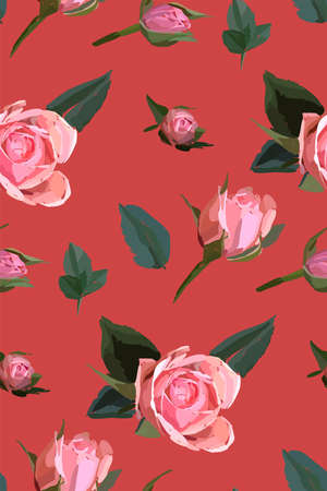 Floral seamless background pattern. Watercolor pink garden roses in hand drawn style. Elegant flowers, vector illustration for textile, wrapping paper, wedding card.のイラスト素材
