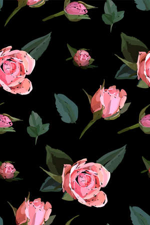 Floral seamless background pattern. Watercolor pink garden roses in hand drawn style. Elegant flowers, vector illustration for textile, wrapping paper, wedding card.のイラスト素材