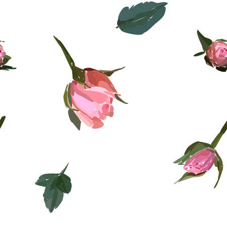 Floral seamless background pattern. Watercolor pink garden roses in hand drawn style. Elegant flowers, vector illustration for textile, wrapping paper, wedding card.のイラスト素材
