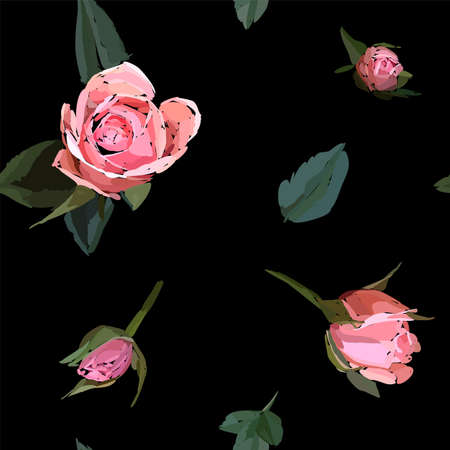 Floral seamless background pattern. Watercolor pink garden roses in hand drawn style. Elegant flowers, vector illustration for textile, wrapping paper, wedding card.のイラスト素材