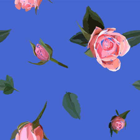 Floral seamless background pattern. Watercolor pink garden roses in hand drawn style. Elegant flowers, vector illustration for textile, wrapping paper, wedding card.のイラスト素材