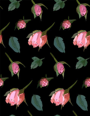 Floral seamless background pattern. Watercolor pink garden roses in hand drawn style. Elegant flowers, vector illustration for textile, wrapping paper, wedding card.のイラスト素材