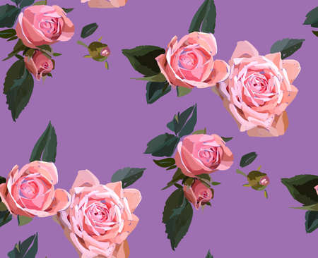 Floral seamless background pattern. Watercolor pink garden roses in hand drawn style. Vector illustration.のイラスト素材