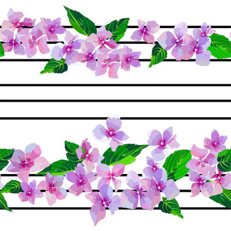 Lilac wild flowers seamless pattern in Small flowers and leaves hand drawn. Vector illustration for textile, wrapping, scrap booking.のイラスト素材