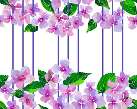 Lilac wild flowers seamless pattern. Small flowers and leaves hand drawn. Vector illustration for textile, wrapping, scrap booking.のイラスト素材