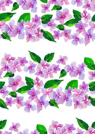Lilac wild flowers seamless pattern. Small flowers and leaves hand drawn. Vector illustration for textile, wrapping, scrap booking.のイラスト素材