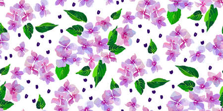 Lilac wild flowers seamless pattern. Small flowers and leaves hand drawn. Vector illustration for textile, wrapping, scrap booking.のイラスト素材