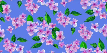 Lilac wild flowers seamless pattern. Small flowers and leaves hand drawn. Vector illustration for textile, wrapping, scrapbooking.のイラスト素材