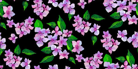 Lilac wild flowers seamless pattern. Small flowers and leaves hand drawn. Vector illustration for textile, wrapping, scrapbooking.のイラスト素材