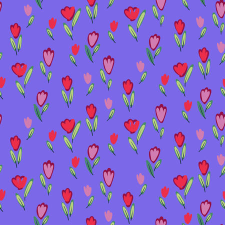 Garden tulips flowers seamless pattern. Botanical illustration in hand drawn style. Vector floral design for cosmetics, perfume products, textile prints, wedding cards.のイラスト素材