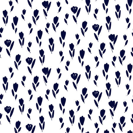 Garden tulips flowers seamless pattern. Botanical illustration in hand drawn style. Vector floral design for cosmetics, perfume products, textile prints, wedding cards.のイラスト素材