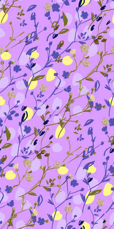 Floral design seamless pattern on white background. Summer wild flowers, leaves  and plant hand drawn. Vector illustration for textile, wrapping, fabric prints, scrapbooking.のイラスト素材