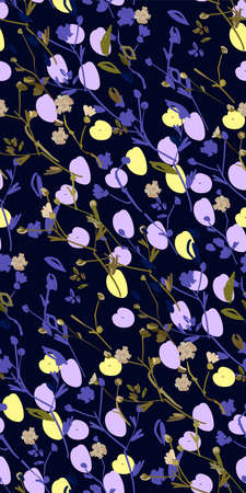 Floral design seamless pattern on white background. Summer wild flowers, leaves  and plant hand drawn. Vector illustration for textile, wrapping, fabric prints, scrapbooking.のイラスト素材