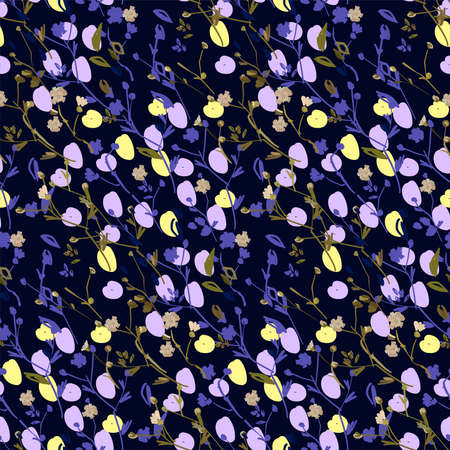 Floral design seamless pattern on white background. Summer wild flowers, leaves  and plant hand drawn. Vector illustration for textile, wrapping, fabric prints, scrapbooking.のイラスト素材