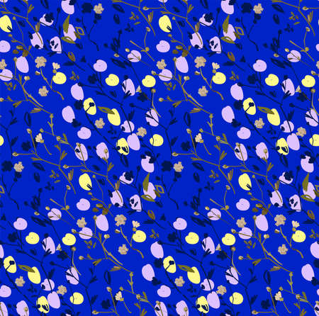 Floral design seamless pattern on white background. Summer wild flowers, leaves  and plant hand drawn. Vector illustration for textile, wrapping, fabric prints, scrapbooking.のイラスト素材