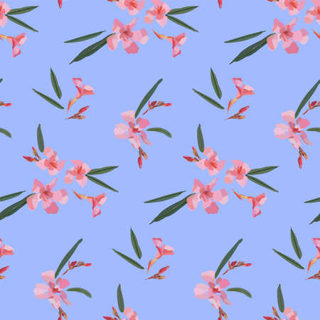 Pink oleander seamless pattern. Botanical illustration hand drawn vector floral design for fashion prints, scrapbook, wrapping paper.のイラスト素材