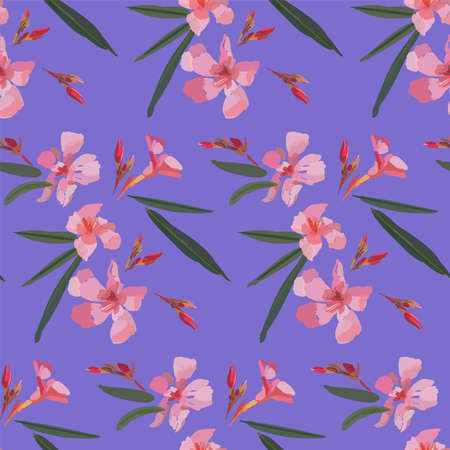 Pink flowers seamless pattern illustration on a purple backgroundのイラスト素材