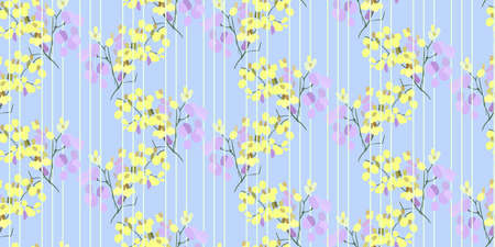 Floral seamless pattern with different flowers and leaves. Botanical illustration  hand painted. Textile print, fabric swatch, wrapping paper.のイラスト素材