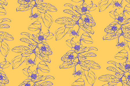 Pomegranate branch seamless pattern. Floral disign vector illustration in hand drawn style. Textile prints, wrapping paper, scrapbook.のイラスト素材