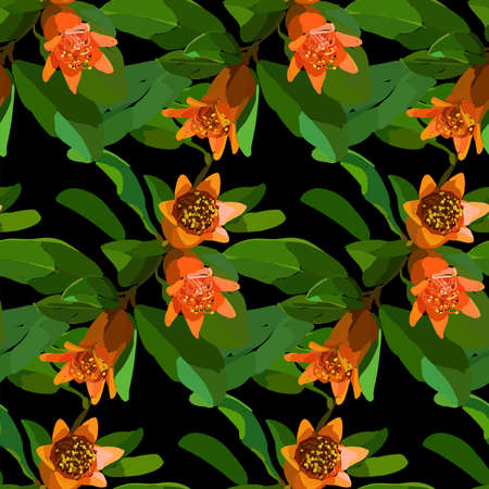 Pomegranate branch seamless pattern. Floral disign vector illustration in hand drawn style. Textile prints, wrapping paper, scrapbook.のイラスト素材