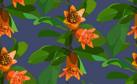 Pomegranate branch seamless pattern. Floral disign vector illustration in hand drawn style. Textile prints, wrapping paper, scrapbook.のイラスト素材