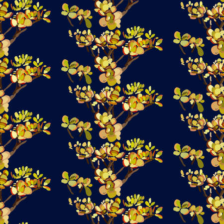 Crassula ovata hand drawn. Colorful Floral seamless pattern vector illustration. Textile print, wrapping paper, scrapbook.のイラスト素材