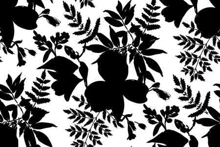 Floral seamless pattern with different flowers and tropical leaves. Botanical illustration hand painted. Textile print, fabric swatch, wrapping paper.のイラスト素材