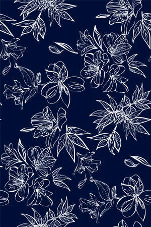 Floral seamless pattern with different flowers and tropical leaves. Botanical illustration hand painted. Textile print, fabric swatch, wrapping paper.のイラスト素材