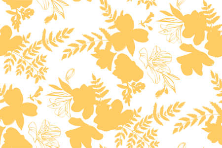 Floral seamless pattern with tropical flowers and leaves. Botanical illustration  hand drawn. Textile print, fabric swatch, wrapping paper.のイラスト素材