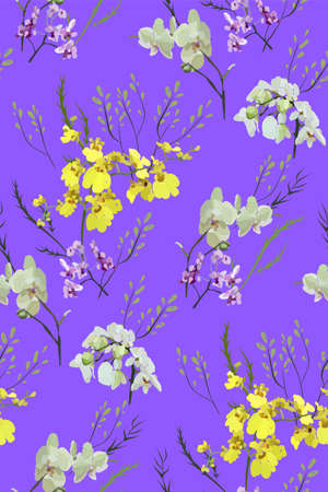 Floral seamless pattern with different flowers and leaves. Botanical illustration  hand painted. Textile print, fabric swatch, wrapping paper.のイラスト素材