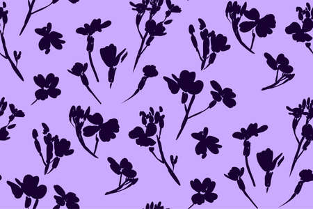 Floral seamless background pattern with wild flowers and leaves. Botanical illustration  hand drawn.Textile print, fabric swatch, wrapping paper.のイラスト素材