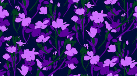 Floral seamless background pattern with wild flowers and leaves. Botanical illustration  hand drawn.Textile print, fabric swatch, wrapping paper.のイラスト素材