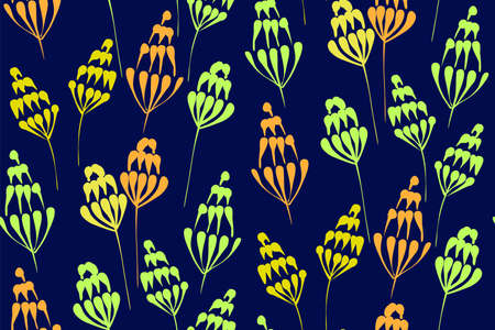 Floral design seamless background pattern hand drawn. Vector illustration in retro style.Textile print, fabroc swatch, wrapping paper.のイラスト素材