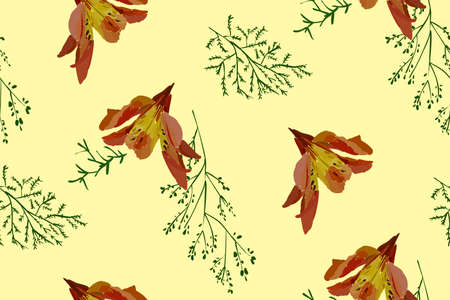 Floral seamless pattern with lily flowers and leaves. Botanical illustration  hand painted. Textile print, fabric swatch, wrapping paper.のイラスト素材