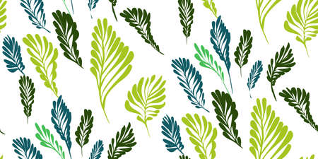 Floral seamless pattern with different tropical leaves. Botanical illustration  hand painted. Textile print, fabric swatch, wrapping paper.のイラスト素材