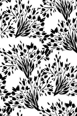 Floral seamless pattern with different flowers and leaves. Botanical illustration  hand painted. Textile print, fabric swatch, wrapping paper.のイラスト素材