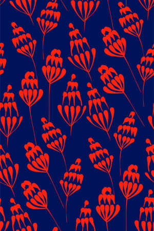 Floral design seamless background pattern hand drawn. Vector illustration in retro style.Textile print, fabroc swatch, wrapping paper.のイラスト素材