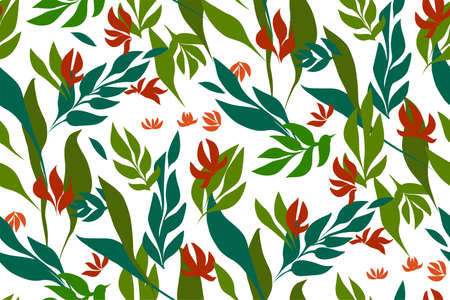 Floral seamless pattern with tropical leaves. Botanical illustration hand painted. Textile print, fabric swatch, wrapping paper. Vector.のイラスト素材